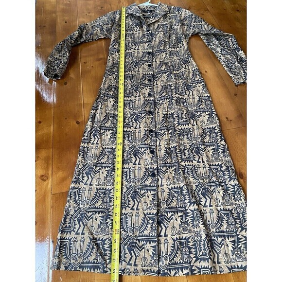 PERUVIAN CONNECTION Tribal Button Front Pima Cotton Maxi Dress sz 8 - Picture 8 of 10